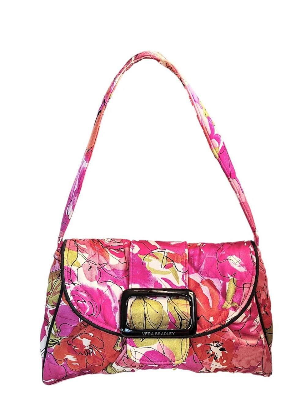 🆕 Vera Bradley Eleanor Rose Hot Pink Orange Floral Quilted Handbag Baguette